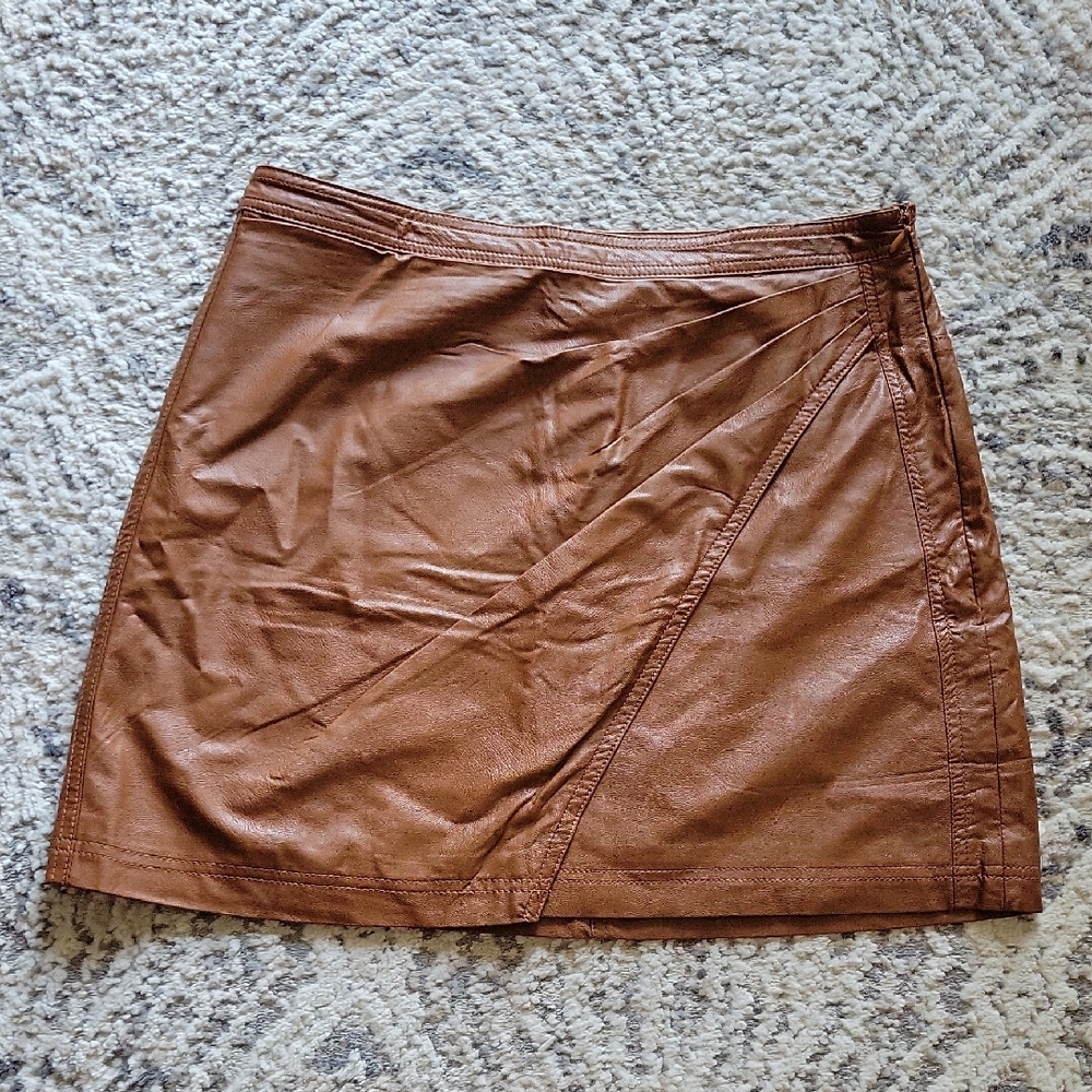 Free People Faux Brown Leather Wrap Skirt Size 10